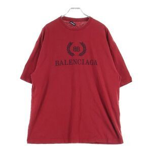 Balenciaga 19SS Front BB Logo Crew Neck Short Sleeve T-shirt Cut And Sewn Red